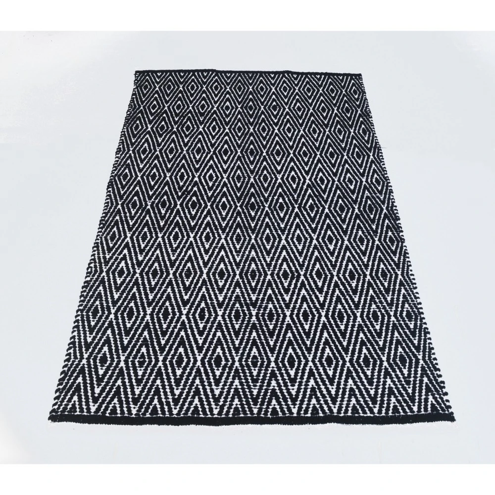 Diamond Patterned Cotton Chenille Rug, Black And White