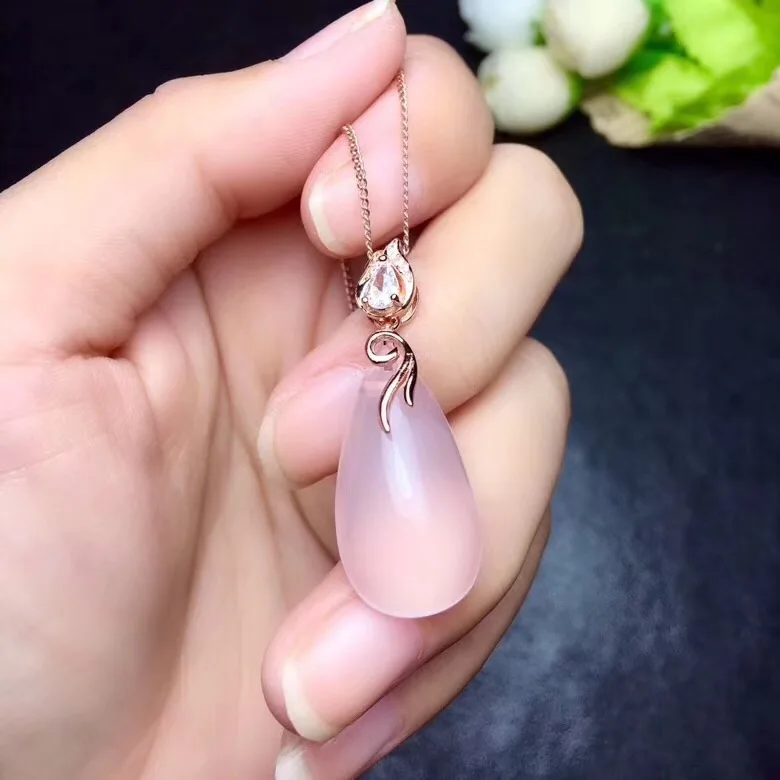 

Rose Quartz necklace pendant Free shipping Natural Rose Quartz Pendant 925 sterling silver Fine jewelry 13*25mm