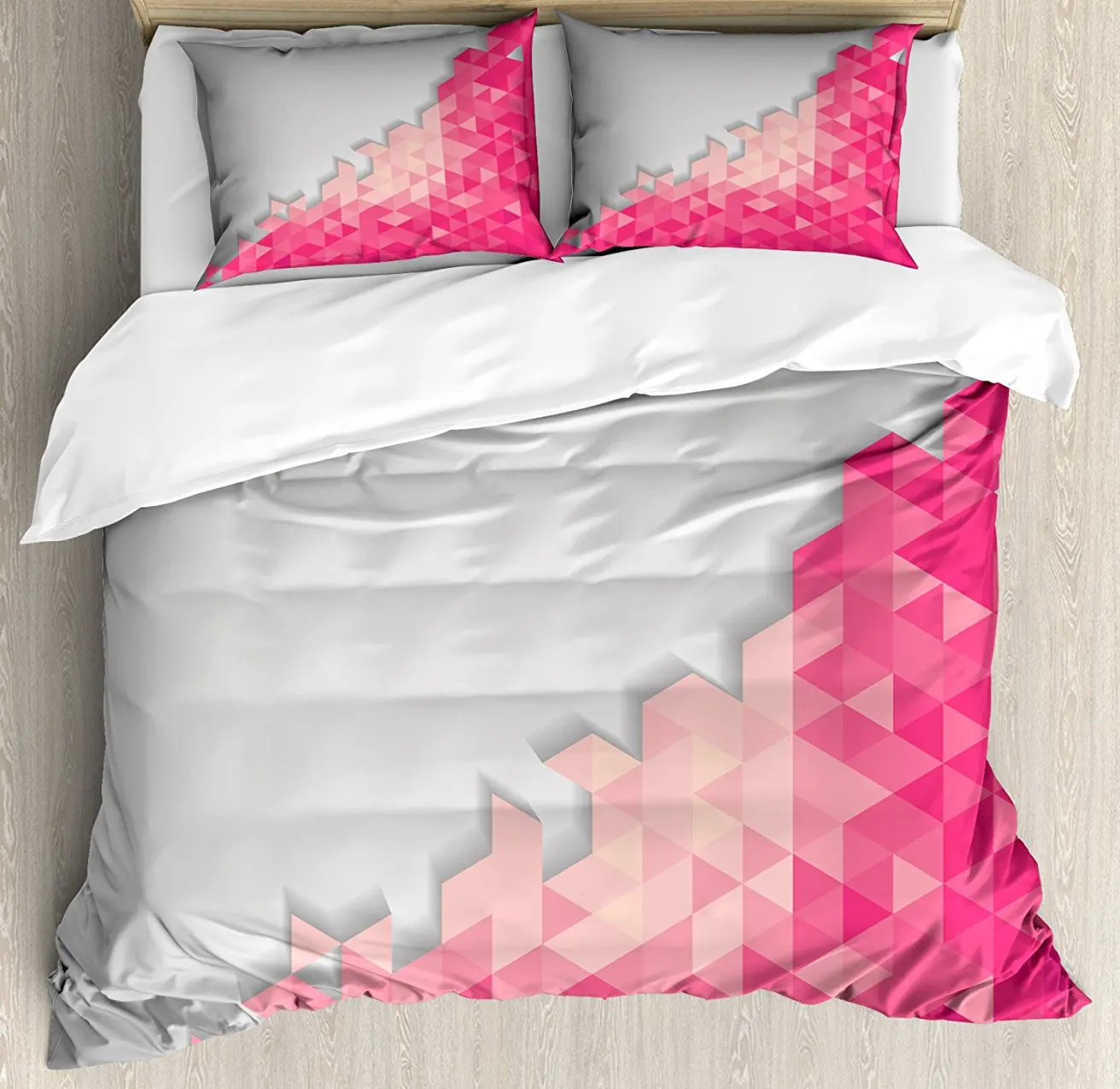 Pink and Grey Duvet Cover Set Abstract Geometric Digital Mosaic Fractal
