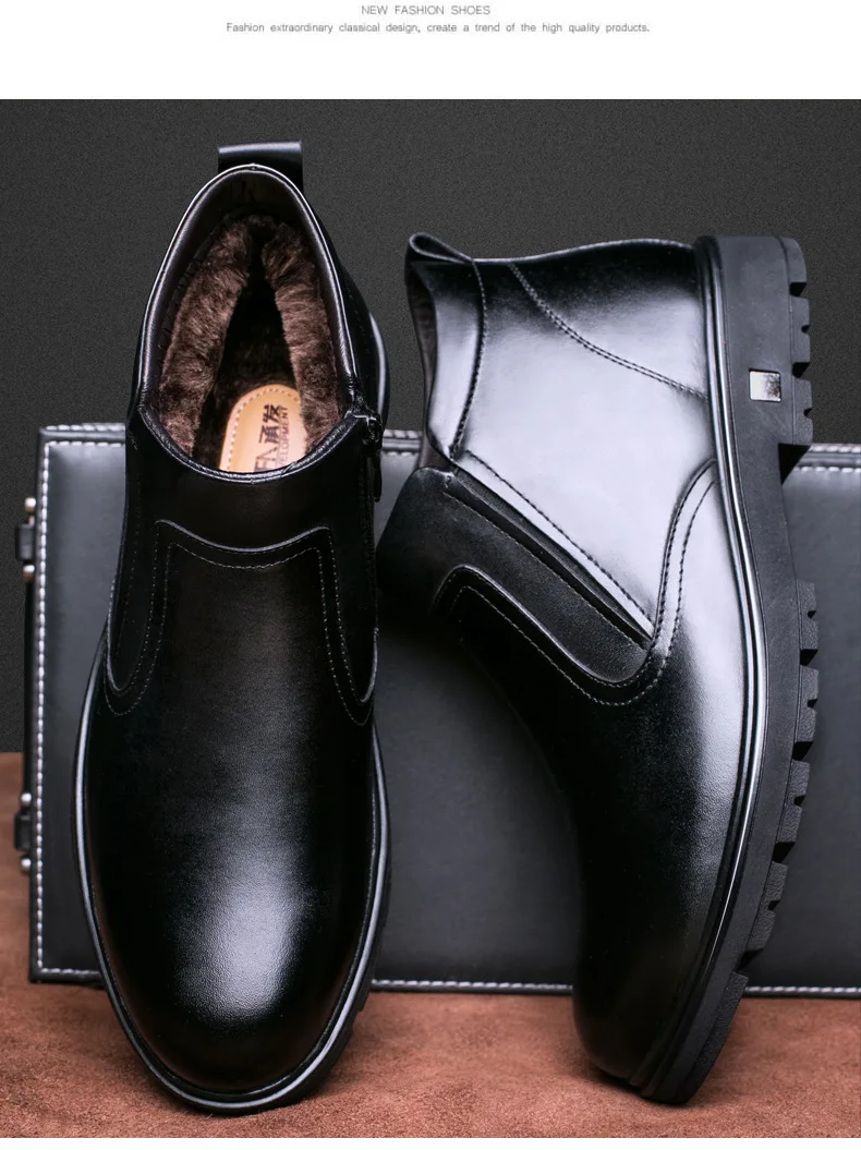 Кожаная обувь для мужчин; коллекция года; Новинка; мужские зимние ботинки; теплые ботинки для отдыха; Мужская обувь в старом стиле; мужская обувь