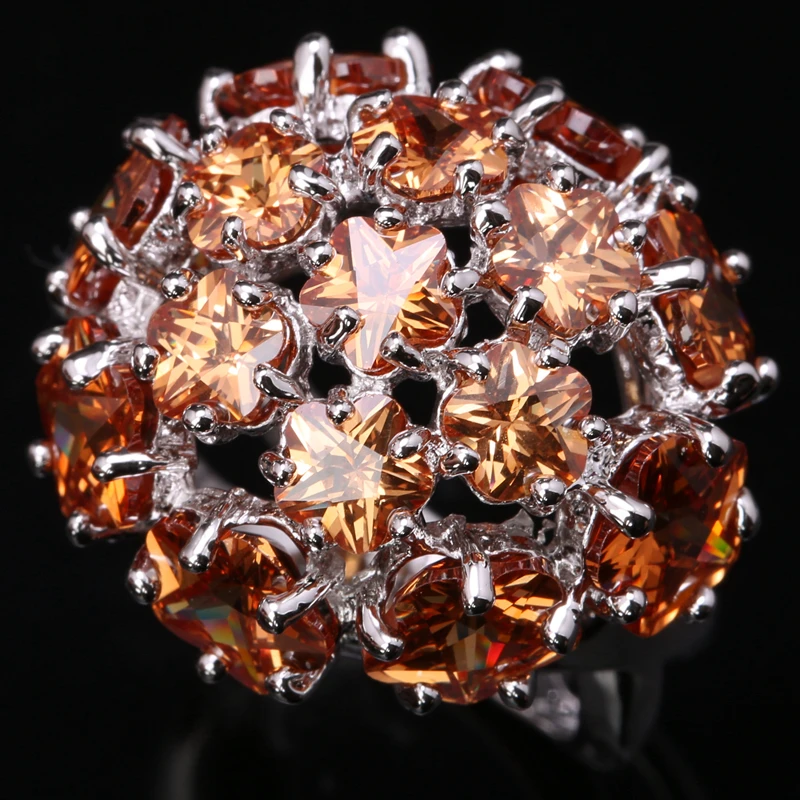 Блестящими звездами Самоцветы оранжевый Шампанское Morganite Цирконий 925 sterling
