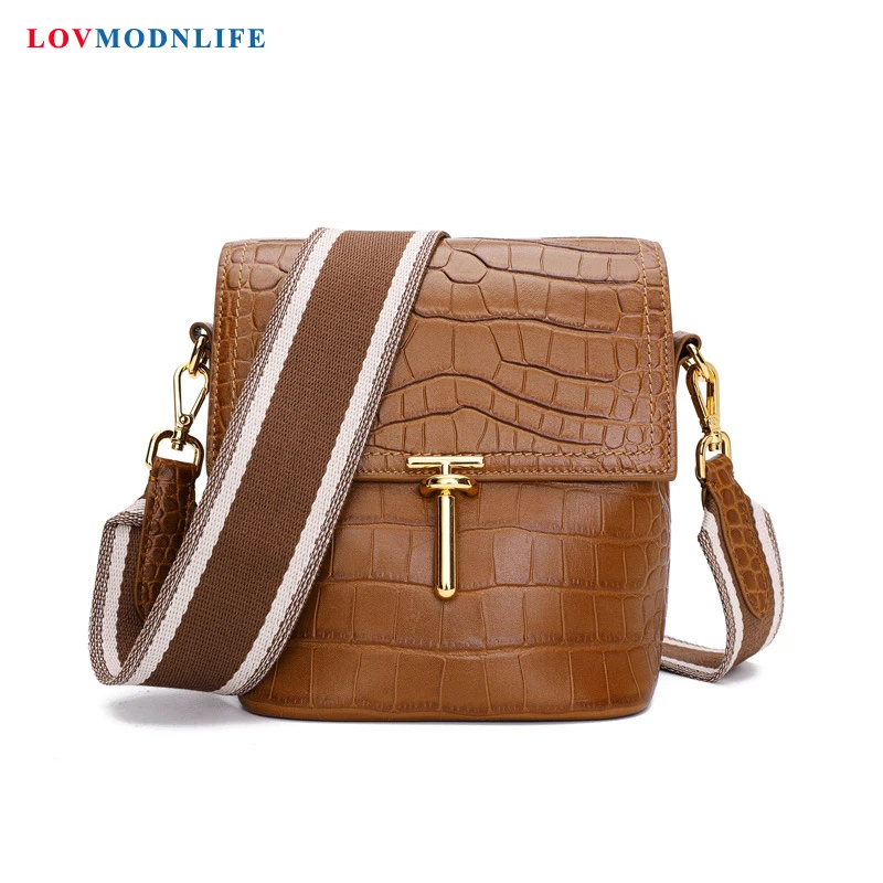 

Luxury Women Messenger CrossbodyBags Women's Handbags With Wide Strap Alligator Genuine Leather Designer Shoulder Bags Female