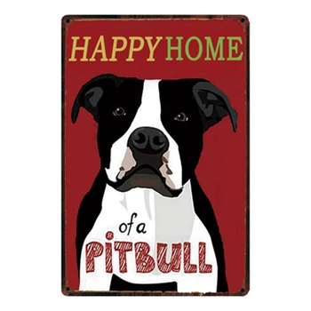 

[ Kelly66 ] Happy Home Of A Pitbull Metal Sign Tin Poster Home Decor Bar Wall Art Painting 20*30 CM Size y-2146
