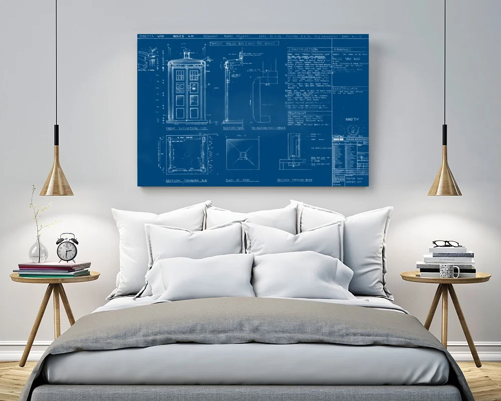 Cool TARDIS blueprint настенная художественная краска Настенный декор холст