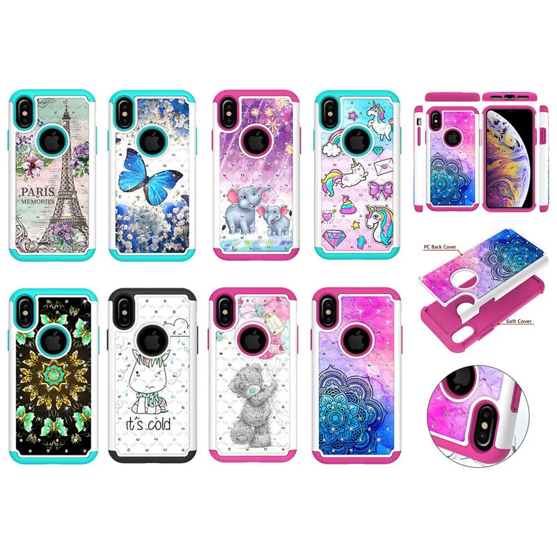 

Luxury 3D Diamond 2 in 1 PC+TPU Case Cellular Phone Silicone Cover Shell Coque Fundas for Apple iPhone 6 6S 7 8 Plus X XS MAX XR