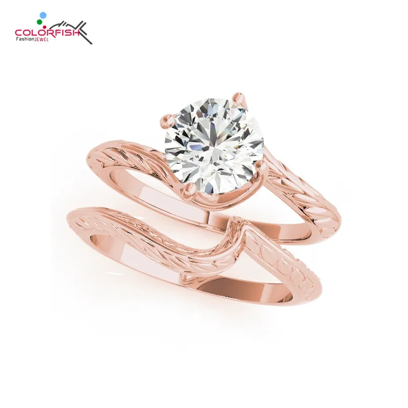 

COLORFISH Luxury quality 1 Carat SONA Synthetic Stone Wedding Ring Set Bridal Set Engagement Ring Sets For Women Wholesale Drop