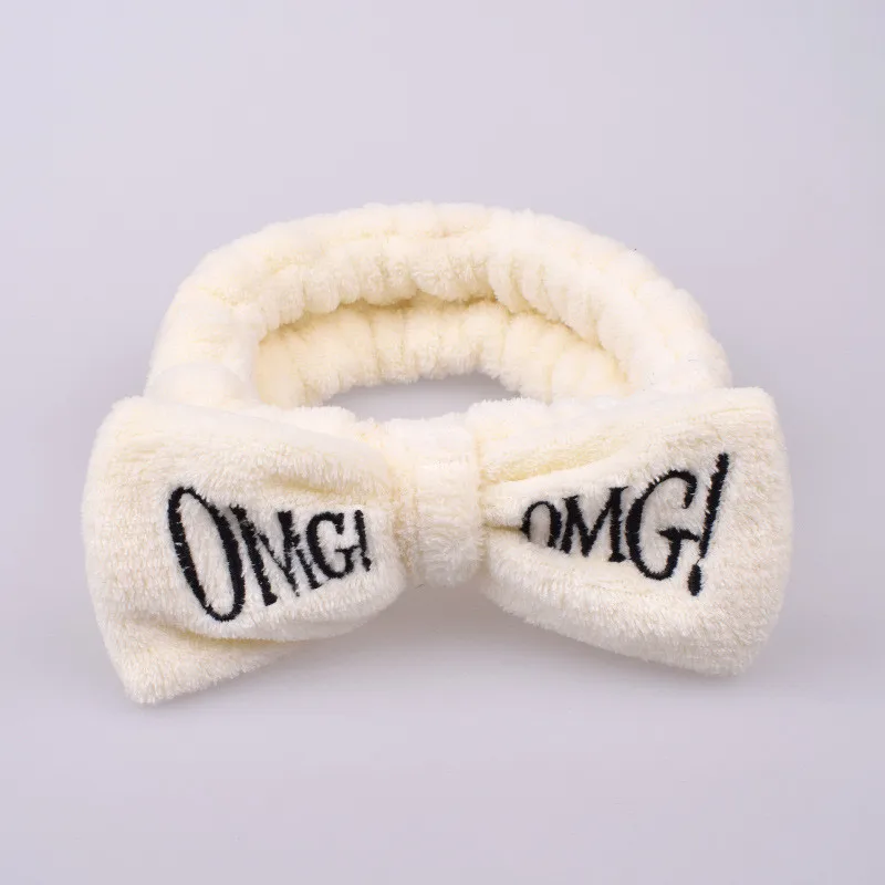 beige Новинка, мягкий бантик из кораллового флиса с надписью OMG для женщин и девочек, милый держатель для волос, повязки для волос, головные уборы, аксессуары для волос - Цвет: beige