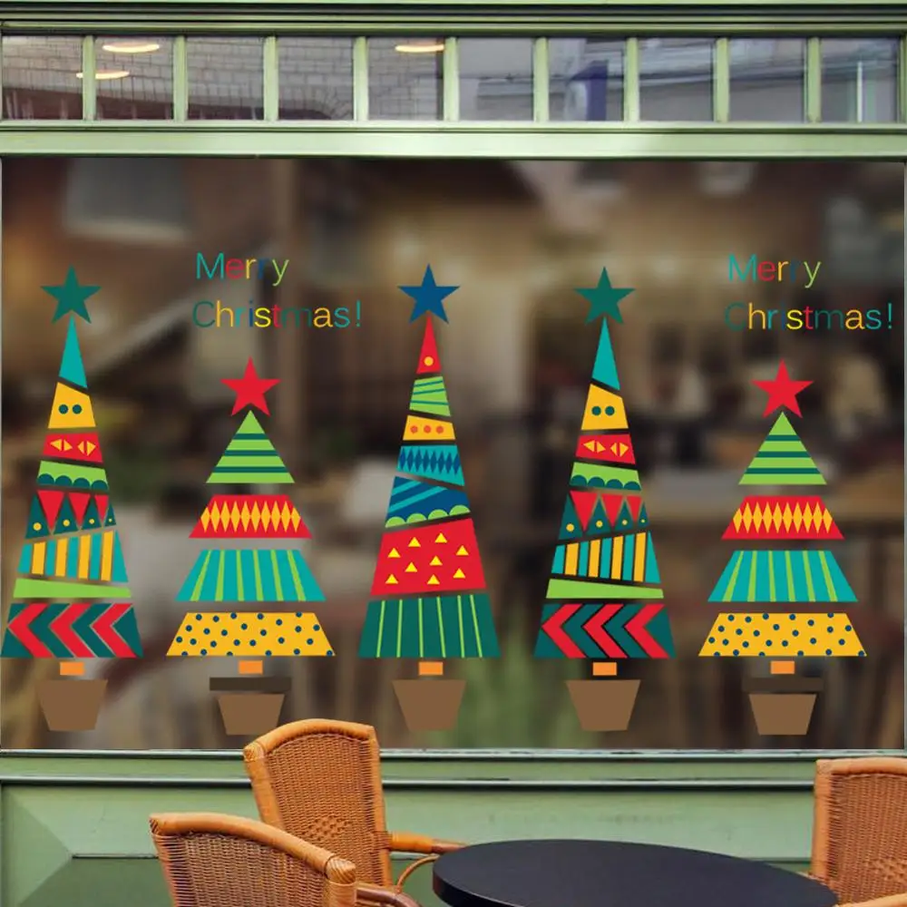

Merry Christmas Tree Star Wall Stickers Home Decals Living Room Decorations DIY PVC Festival Window Glass Xmas Art Mural Poster