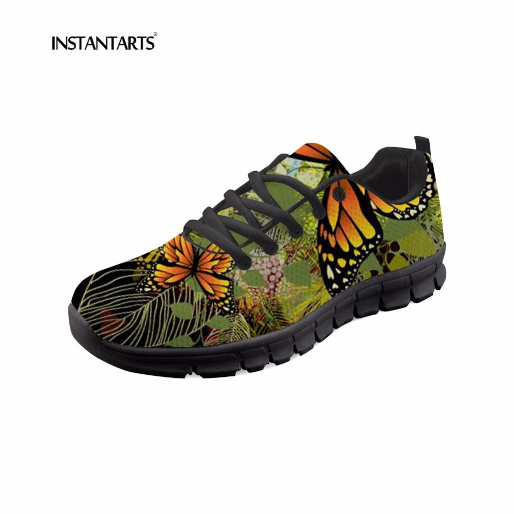 

INSTANTARTS Butterfly Flats Women Fashion Casual Shoes 3D Animal Pattern Youth Girl Mesh Lace Up Sneakers Tenis Student Zapatos