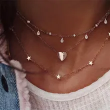 Miss JQ Новая мода золотого цвета любовь звезды многослойное колье ожерелье для женщин сердце подвеска со стразами цепочка ожерелье s ювелирные изделия