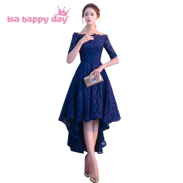 Dark Blue Lace Short Prom Dresses