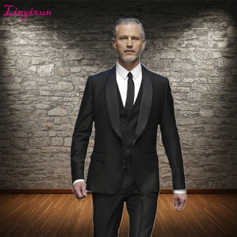 Linyixun 2018 костюм homme смокинг черный мужской terno masculino свадебные костюмы жениха для