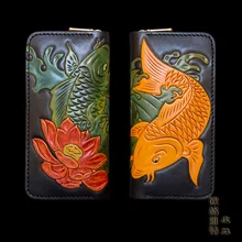 OLG. YAT, женские кошельки ручной работы, художественный кошелек, длинный кожаный кошелек с рыбками, мужские сумки из натуральной кожи, ретро сумки