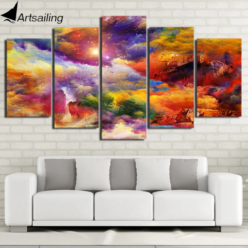 

HD Printed 5 Piece Canvas Art Fantasy Colorful Dream World Sky Canvas Prints Wall Pictures for Living Room Modern NY-7468C
