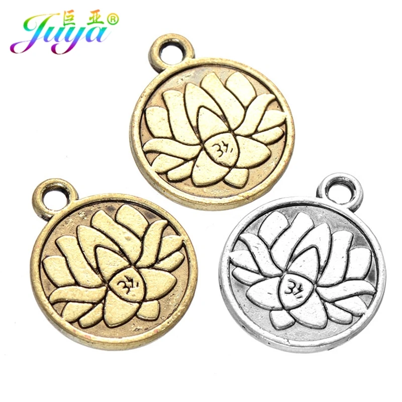

Wholesale DIY Jewelry Findings Antique Gold/Silver Lotus OM Charm Pendants For Women Men Handmade Charms Jewelry Making