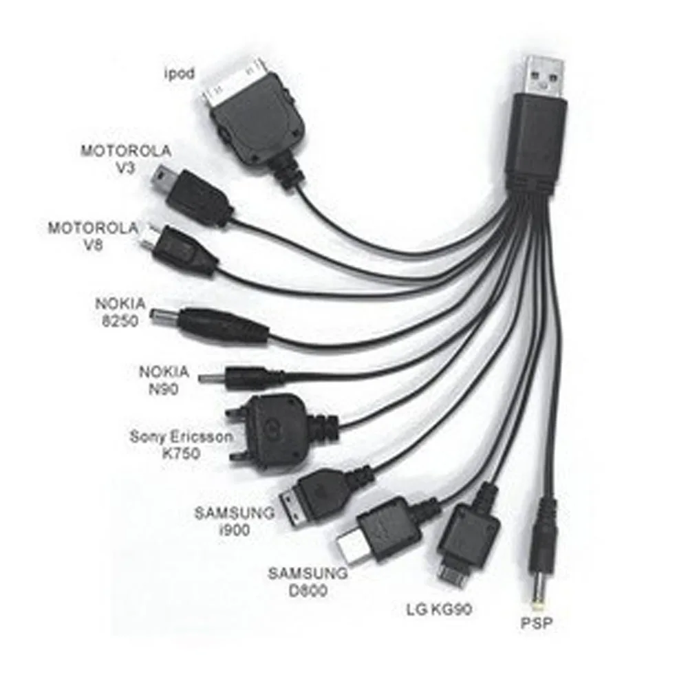 10 в 1 Многофункциональное Зарядное устройство USB кабели для iPod Motorola Nokia samsung LG sony Ericsson Usb кабели для передачи данных