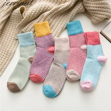 Jerrinut зимние женские носки с принтом винтажные мягкие теплые толстые шерстяные носки повседневные цветные модные хлопковые носки Harajuku 5 пар