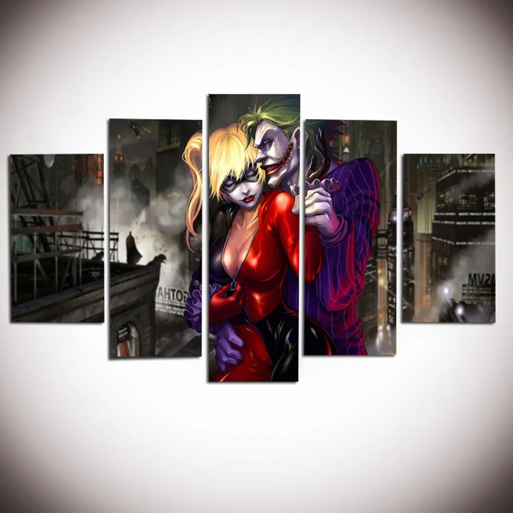 

5pcs/sets HD wall art joker and harley quinn painting 5D Wall stickers Diamond embroidery mosaic Pictures For Living Room