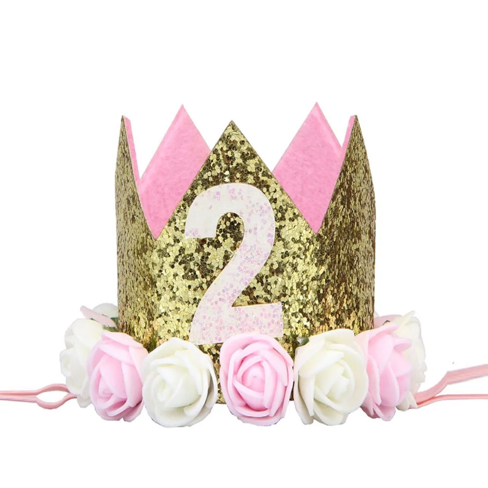 LAPHIL мой 2nd шляпы для вечеринки по случаю Дня Рождения Золотой розовая Корона Кепки для маленьких День рождения украшения дети я два 2 года вечерние поставки