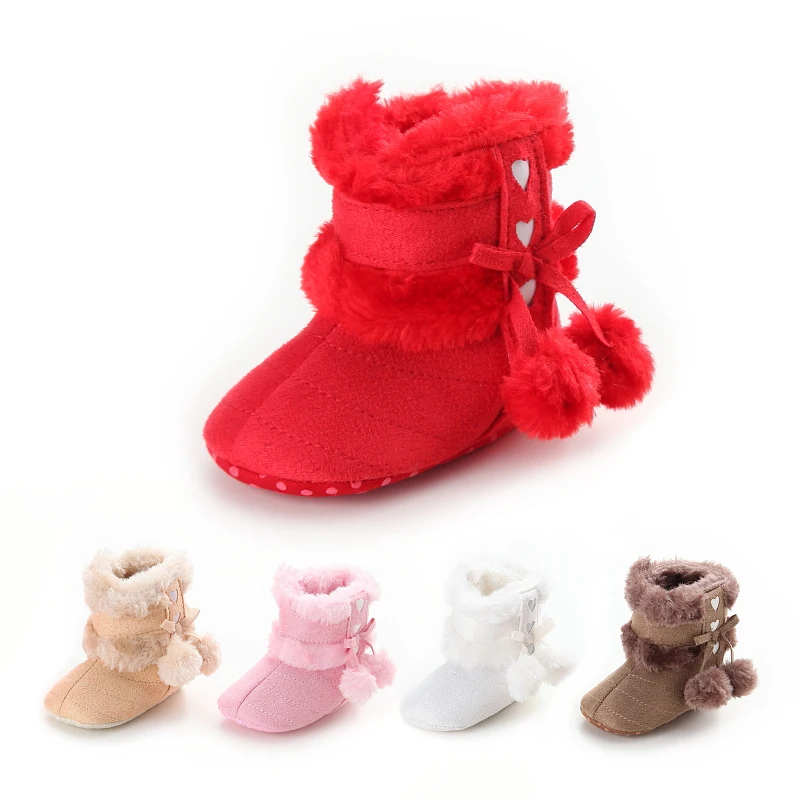 Теплые ботинки для маленьких девочек; однотонные пинетки для малышей; зимняя обувь с бантом для новорожденных; ботинки принцессы до середины икры; Новинка