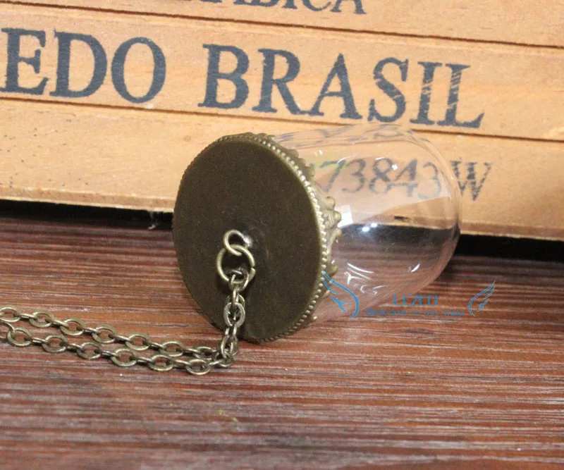 

10sets x38x25mm clear Empty Cylinder Glass Globe Vials with 25mm antique bronze crown cap