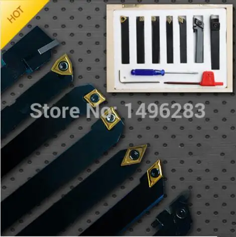 

10mm 7pcs/set indexable carbide turning lathe cutter tool set with inserts for CNC machine,Tincoated,Lathe cutting tools set