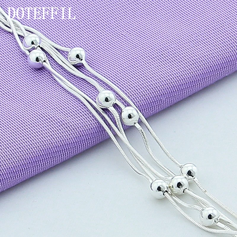 DOTEFFIL 925 Sterling Silver Five Snake Chain Bracelet Smooth Bead Silver Bracelet Fashion Women Wedding Engagement Jewelry - Image 2