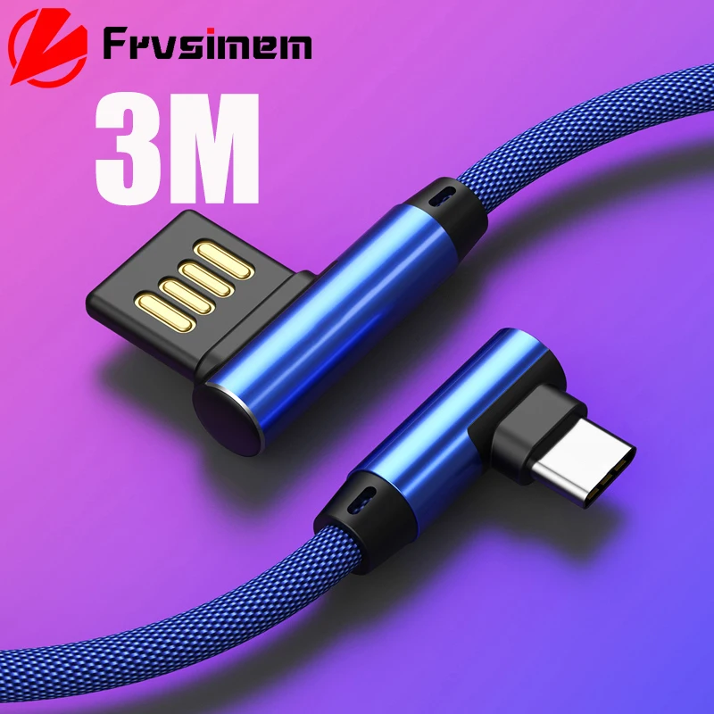 

USBC TypeC 2.4A 2A Fast Charging Usb C Cable USB Type C 90 Degree L Type-c 3.1 Data Cord Charger Usb-c for Samsung Xiaomi Huawei