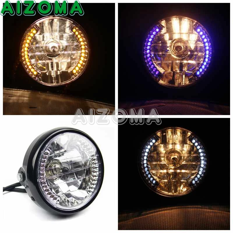 Мотоцикл 7 &quotLED Ангельские Глазки фара с янтарными поворотниками Для Honda Suzuki Cruisers