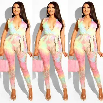 

New Women Ladies Fashion Casual Chic Jumpsuit Sleeveless Colorful V Neck Bodycon Jumpsuit Trousers Party Clubwear Size S To XL