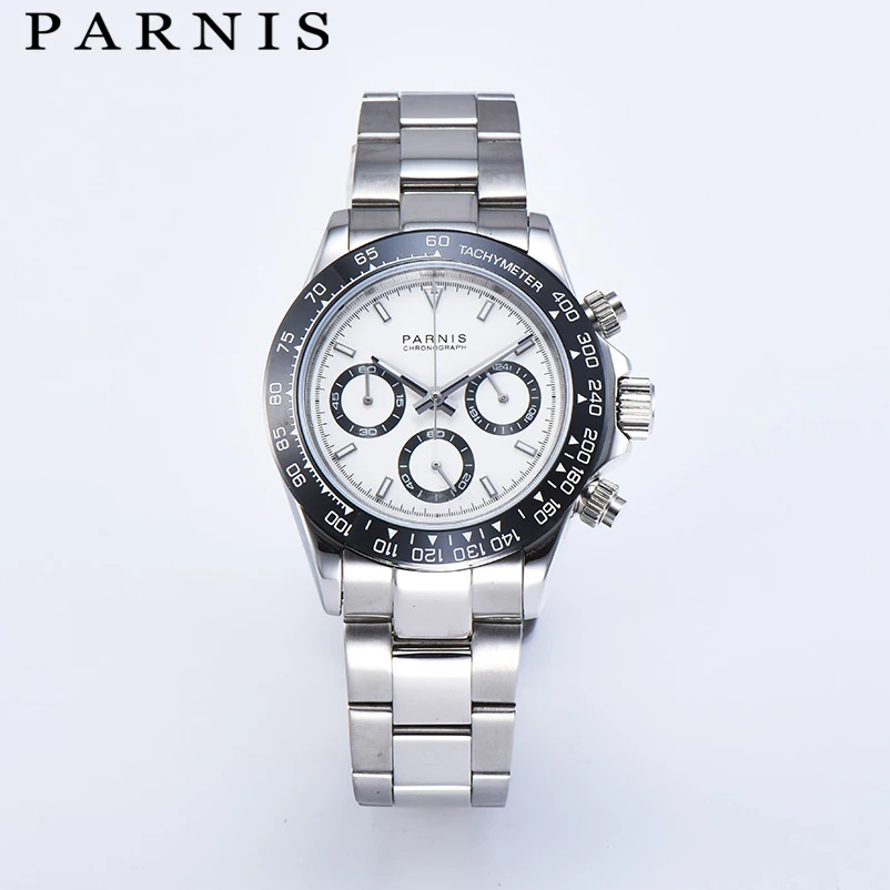 Baratos Reloj cronógrafo de cuarzo Parnis para hombre, marca superior de lujo, piloto de negocios, reloj de cristal de zafiro impermeable para hombre