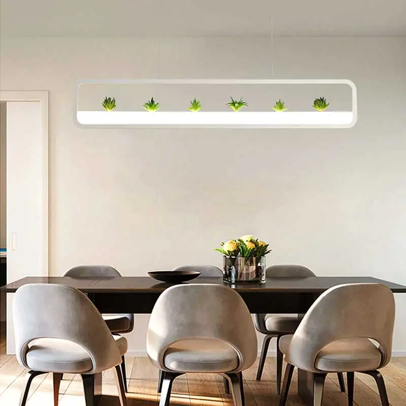 

Modern Led chandelier wrought iron + acrylic hanging light simulation plant for restaurant study bar counter chandelier