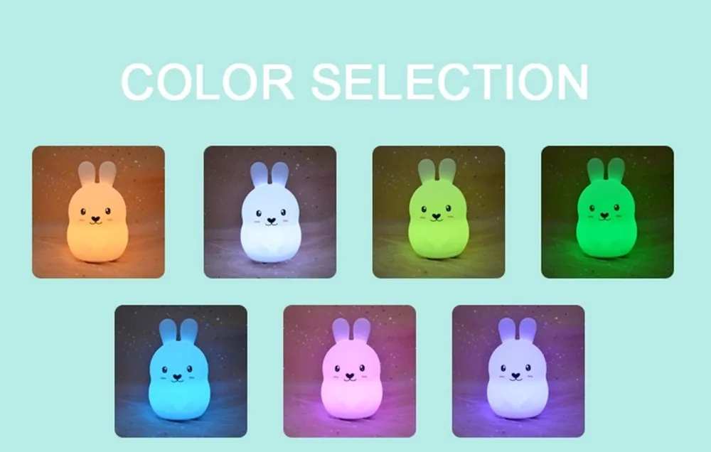 Rabbit LED Night Light Remote Control Timing Touch Sensor 9 Colors USB Charging Silicone Bunny Bedside Lamp for Children Baby (2)_副本