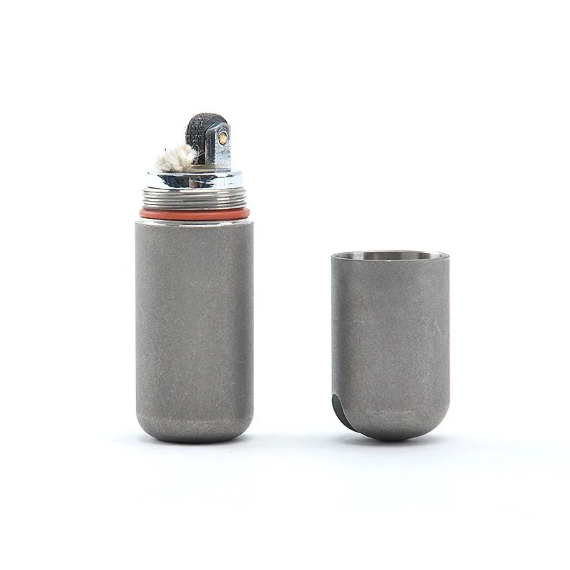 

Titanium Ti Waterproof Box kerosene lighter key Chain Pendant EDC Tool gas-tight silo