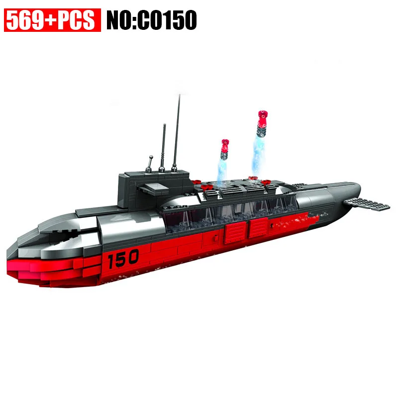 

C0150 569pcs Military Warship Strategic Nuclear Submarine Building Block set DIY Educational Bricks Toys for Children Funny Toys