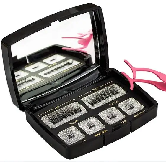 

wholesale 6pcs/pair magnetic eyelashes with 2 magnets handmade natural false eyelashes with gift box mirror and tweezer-Y-KS01