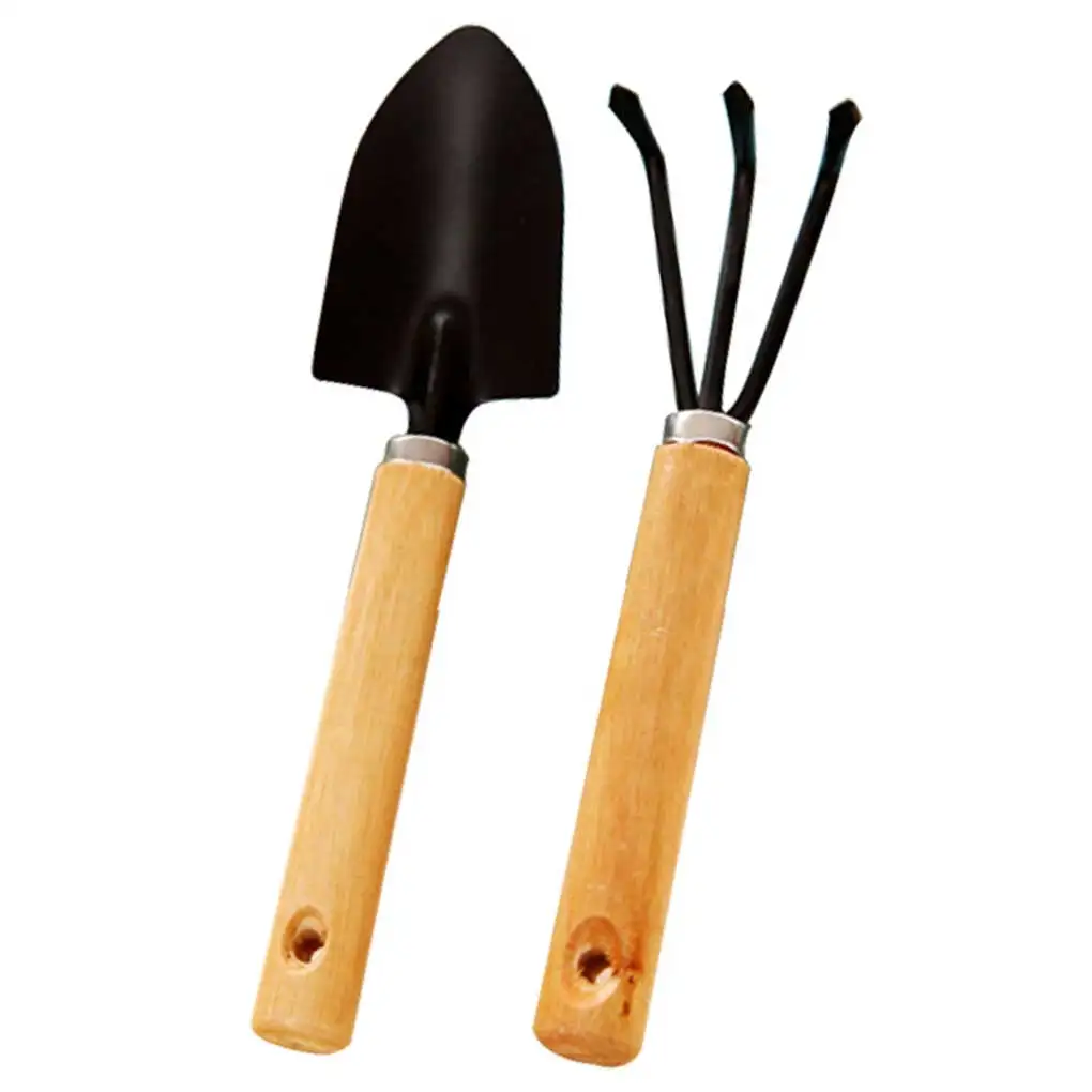 2Pcs/3Pcs Family Gardening Tool Set Flower Plant Shovel Small Rake Hand Kit Tools Wood Handle