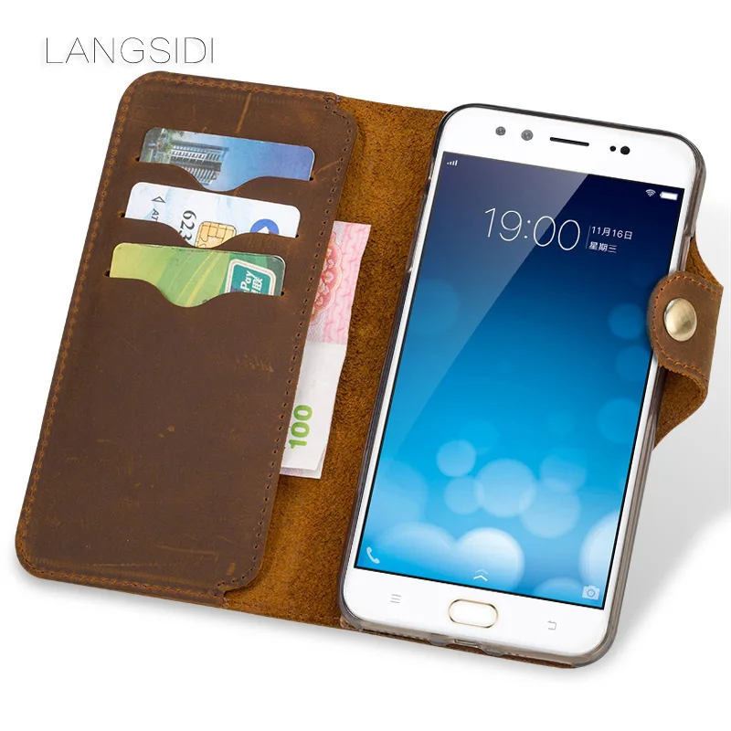 Wangcangli Ponsel Merek Ponsel Kasus Kulit Retro Clamshell Kulit Handphone Shell untuk Vivo X9 Plus Handmade Handphone Shell