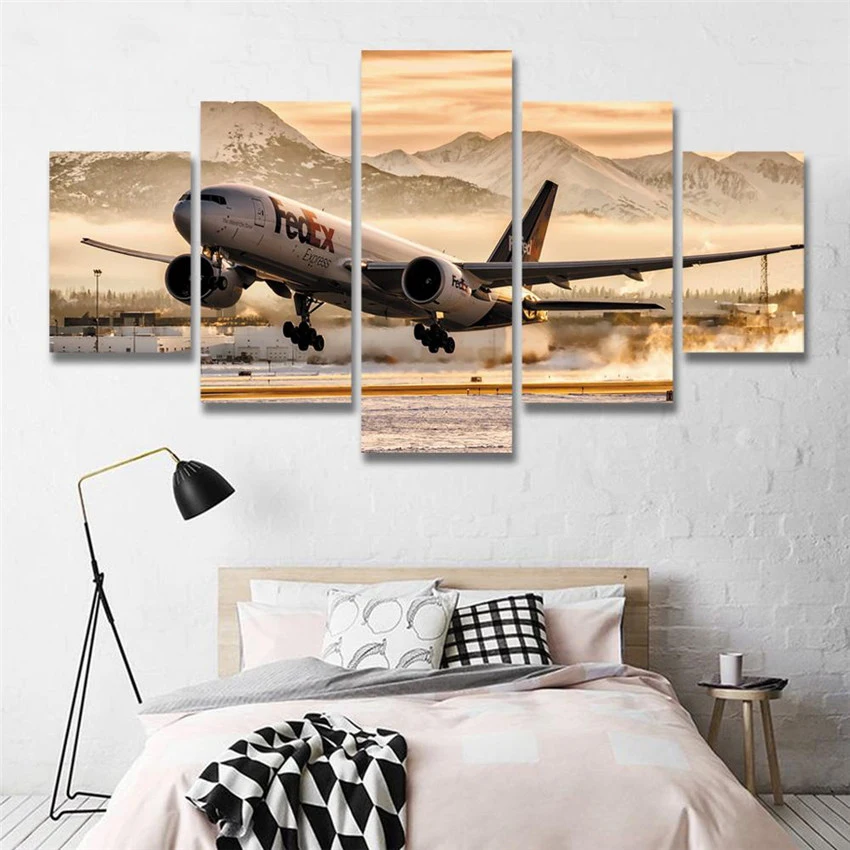 HD-Printed-Pictures-Framed-Canvas-Living-Room-Wall-Art-5-Pieces-Airplane-Takes-Off-Paintings-Aircraft (2)