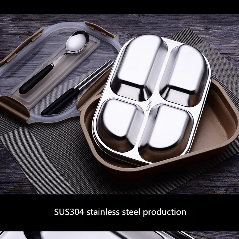 ONEUP stainless steel Lunch box Eco-friendly Wheat Straw Food container with cutlery Bento Box With Compartments Microwavable 11
