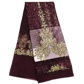 

High Quality Sequin Nigerian Lace Fabrics 2019 African French Net Lace Fabric Tulle Mesh Fabric For Party Wedding Dress