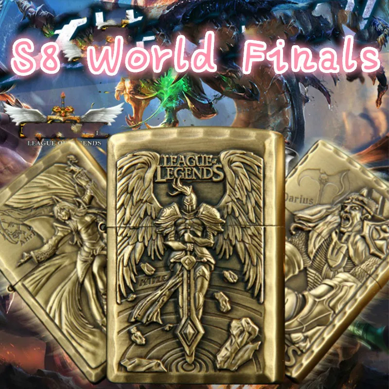 Л L World Finals бронза Альянс героев Зажигалка кремниевого типа керосиновая реквизит