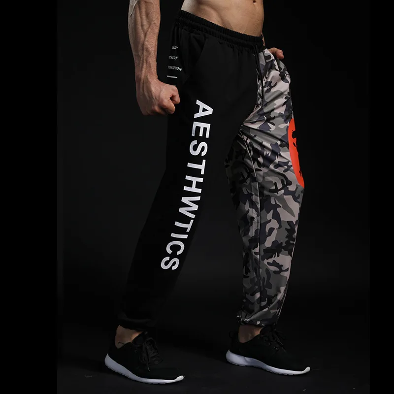 

men's letter gym pants jogger color camouflage men's beam mouth bobuilding gym Fashion letter print 2018 new high quality