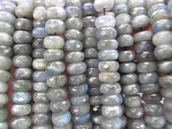 

High quality 2strands 3-12mm Natural Labradorite Rondelle Roundels Abacus Faceted Grey Blue Flashy Loose Bead