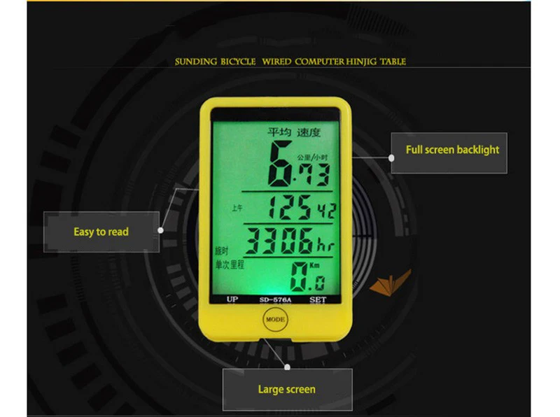 Водонепроницаемый 576C горный велосипед Велосипедные компьютеры Беспроводной секундомер ЖК-дисплей Подсветка Многофункциональный Спидометр Пробег секундомер
