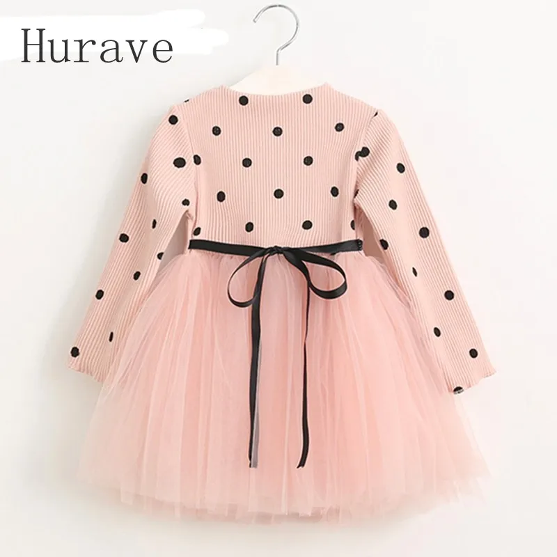 

Hurave Dress 2017 New Fashion Winter Mesh Girls Dresses Long-sleeve Dot Mesh Design Princess Dress Children Winter Clothing