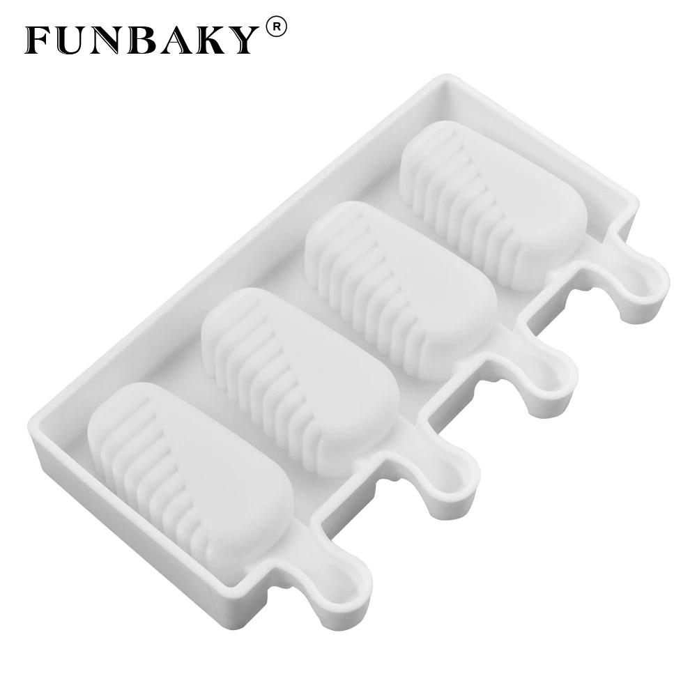 FUNBAKY 4 полости пищевого силикона Ледяной формы для крема детей дома с палочками