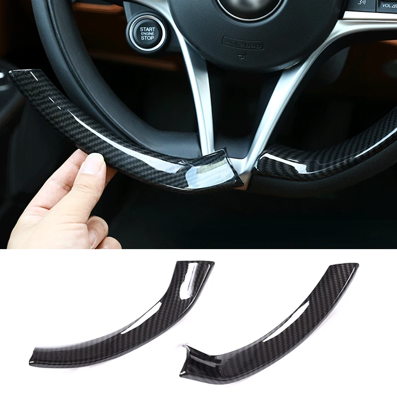 

2pcs Car Styling Carbon Fiber Texture Steering Wheel Grip Trim Cover for Alfa Romeo Giulia 2016 2017 2018 only