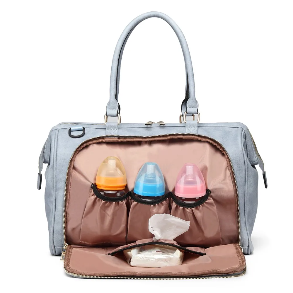 

Miss Lulu 1 Set Baby Changing Bag Diaper Nappy Maternity Handbag PU Leather Tote Large Capacity Blue Nursing Clean Bags YD6863