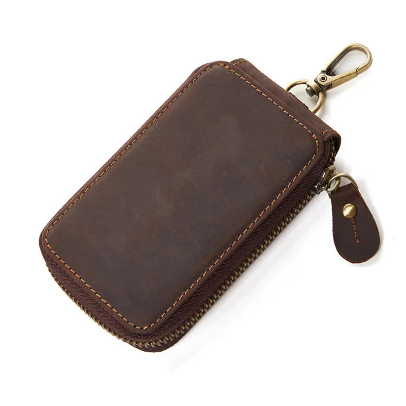 

10PCS / LOT Genuine Leather Car Key Holder Vintage Cow Leather Zipper Bag Unisex Wallet Housekeeper Keys Organizer Pouch